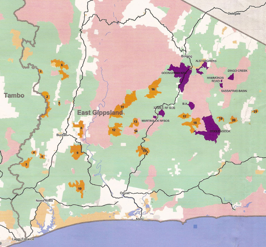 Old growth areas (orange on map below) were defined as large blocks of 